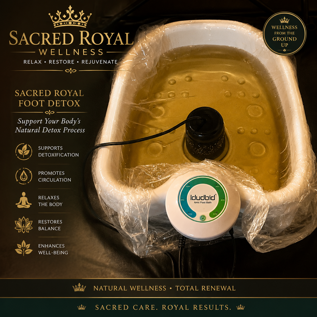 Sacred Royal Foot Detox ionic foot bath device and basin